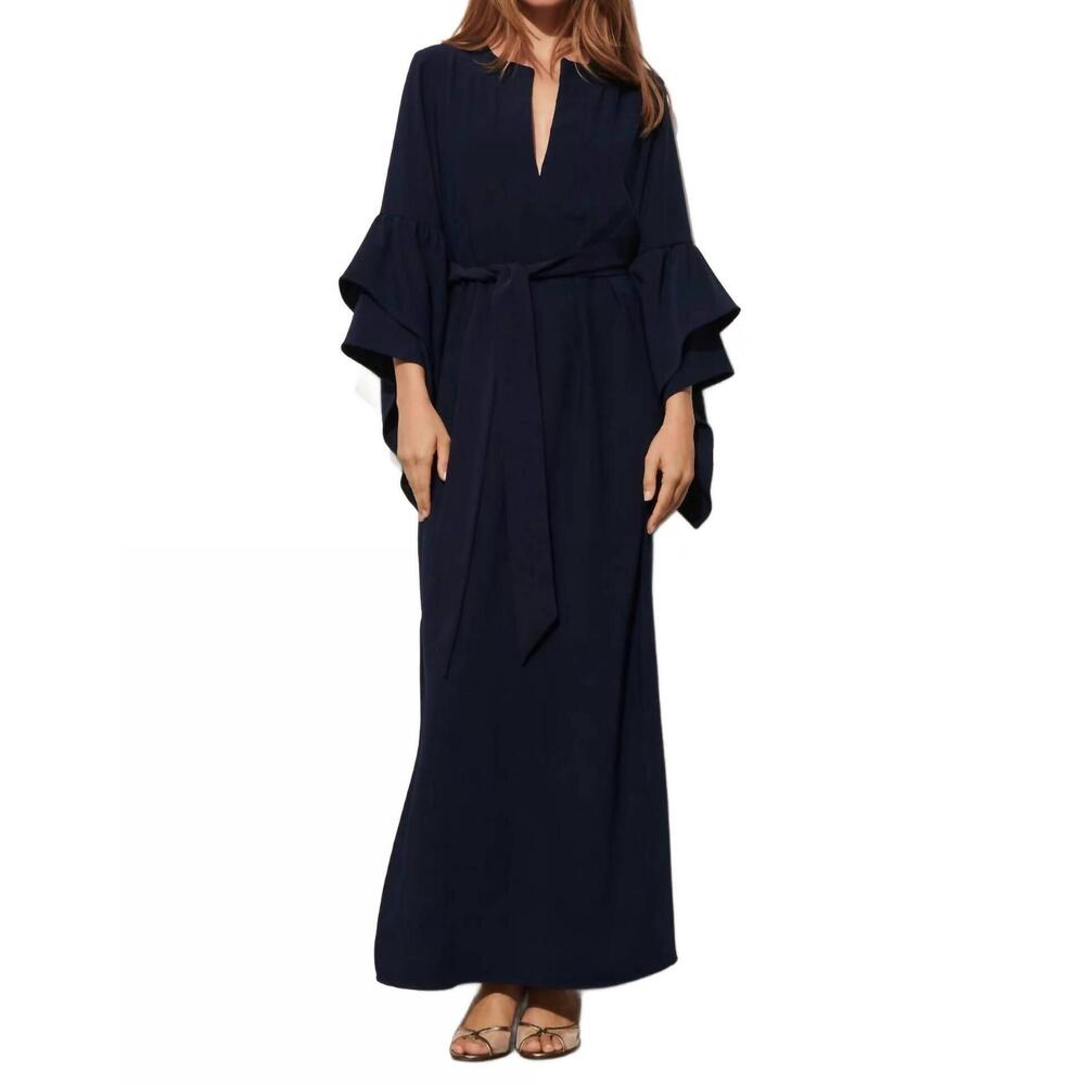 Classic Navy Maxi Dress with Bell Sleeves